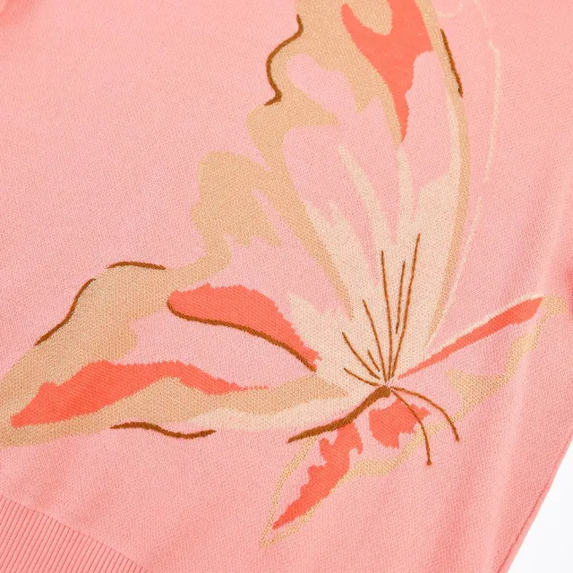 【ILEY 伊蕾】浪漫蝴蝶金蔥緹花縲縈針織上衣(粉色；M-XL；1231375001)