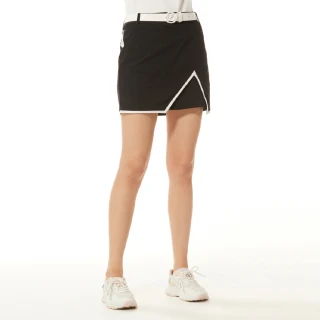 【Lynx Golf】korea女款韓國進口商品不規則剪裁造型配布設計休閒短裙(黑色)