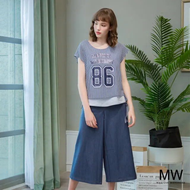 【MAGIQUE WARDROBE】兩件式條紋印花綁帶上衣
