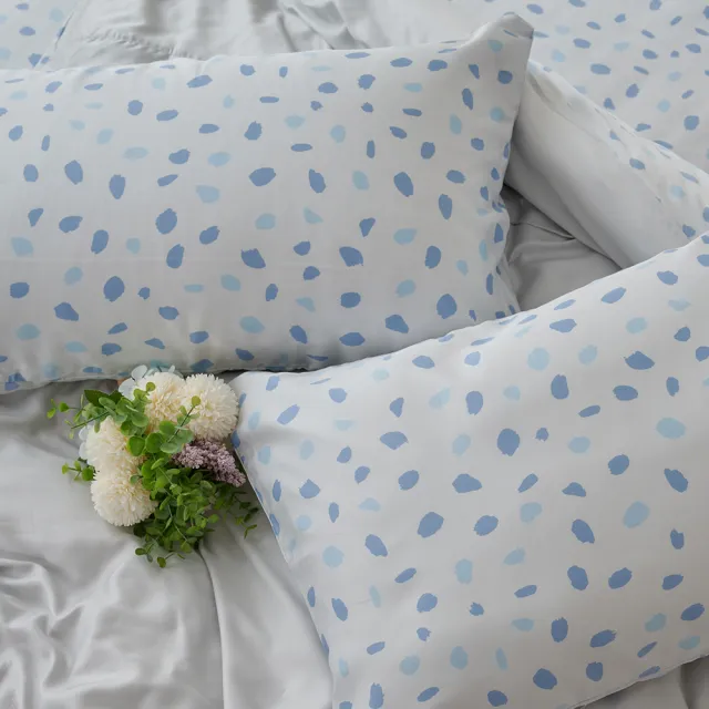 【戀家小舖】60支100%天絲枕套兩用被床包四件組-雙人(Rainy-Blue藍雨)