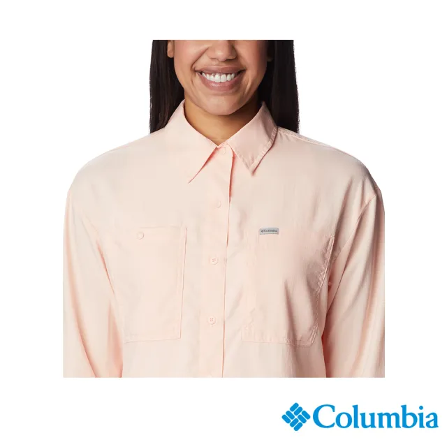 【Columbia 哥倫比亞 官方旗艦】女款-超防曬UPF50快排長袖襯衫-蜜桃色(UAL99100PH / 2023年春夏)