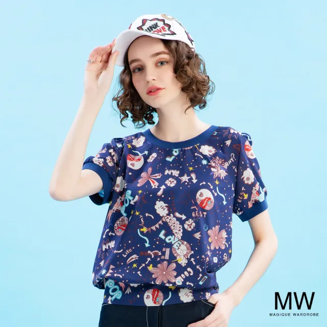 【MAGIQUE WARDROBE】雪紡滿版手繪印花上衣(黑色)