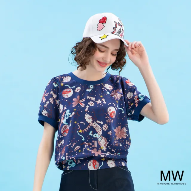 【MAGIQUE WARDROBE】雪紡滿版手繪印花上衣(黑色)