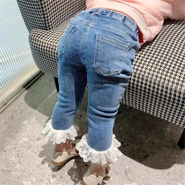 【安朵童舖】現貨韓版兒童薄款牛仔長褲女寶開叉彈力修身牛仔長褲女童微喇叭開叉蝴蝶結牛仔褲(035A)
