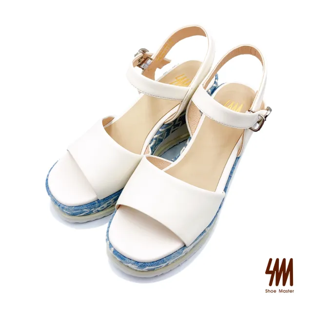 【SM】羊皮一字寬帶楔型涼鞋(白色)