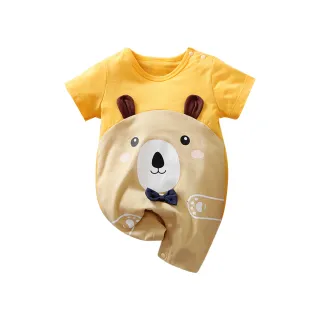 【JoyNa】短袖包屁衣 短袖寶寶連身衣 深黃熊熊嬰兒服(造型款.春夏短袖)