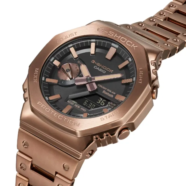 【CASIO 卡西歐】G-SHOCK 藍牙 太陽能電力 古銅金 全金屬 八角形錶殼 GM-B2100GD-5A_44.4mm