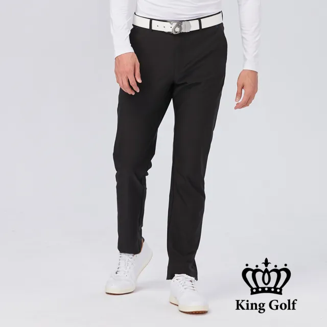 【KING GOLF】網路獨賣款-男款立體剪裁修身彈性休閒長褲/高爾夫球褲(黑色)