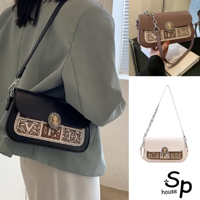 【Sp house】雙11 流行聚焦印花單肩斜背女用鍊條小方(3色可選)