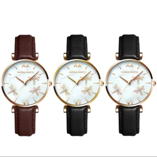 【HANNAH MARTIN】石英機芯手錶 不鏽鋼珍珠貝殼面皮帶女士手錶(HM-1531)