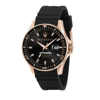 【MASERATI 瑪莎拉蒂】經典黑金矽膠錶帶機械腕錶44mm(R8821140001)