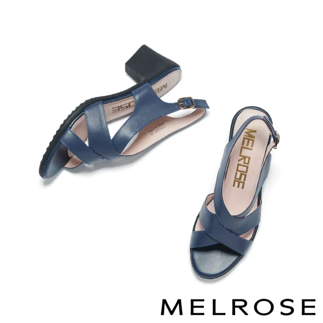 【MELROSE】美樂斯 氣質簡約交叉條帶牛皮高跟涼鞋(藍)