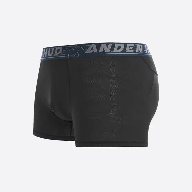 【Anden Hud】男款_吸濕排汗機能系列．緹花短版平口內褲(黑-灰字緊帶)
