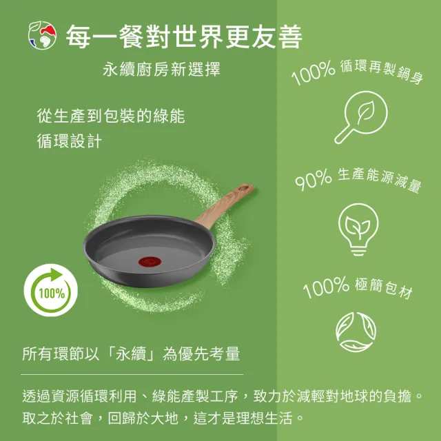 【Tefal 特福】法國製綠生活陶瓷不沾系列28CM平底鍋(IH爐可用鍋)