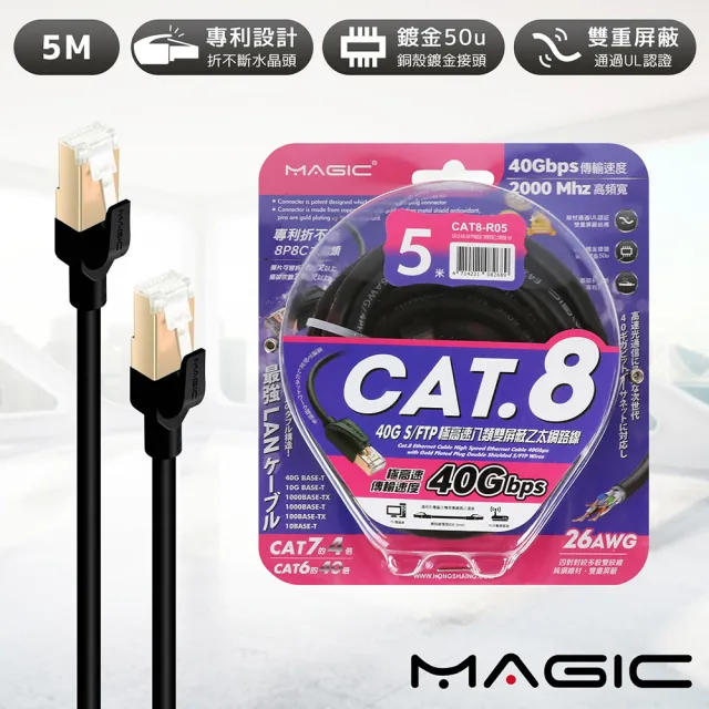 【MAGIC】Cat.8 40G S/FTP 26AWG極高速八類雙屏蔽乙太網路線(5米)