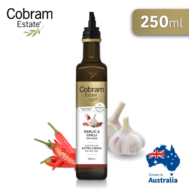 即期品【Cobram Estate】澳洲特級初榨橄欖油-大蒜辣椒風味-250ml（Garlic & Chilli）(效期至2025/9/25)