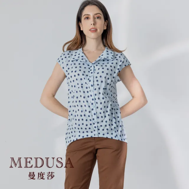 【MEDUSA 曼度莎】現貨-圓點點切接無袖長版上衣 - 2色（M-XL）｜女上衣 無袖襯衫 長版上衣(101-74901)