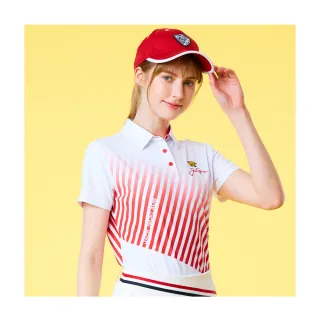 【Jack Nicklaus 金熊】GOLF女款彈性數位印花吸濕排汗POLO/高爾夫球衫(白色)