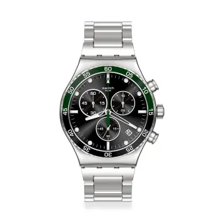 【SWATCH】Irony 金屬Chrono系列手錶 DARK GREEN IRONY 男錶 女錶 瑞士錶 錶 三眼 計時碼錶(43mm)