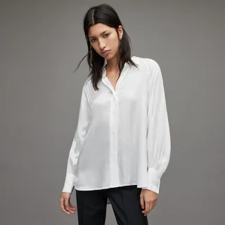 【ALLSAINTS】OANA 真絲混紡寬鬆舒適長袖襯衫-白 WH032X(舒適版型)
