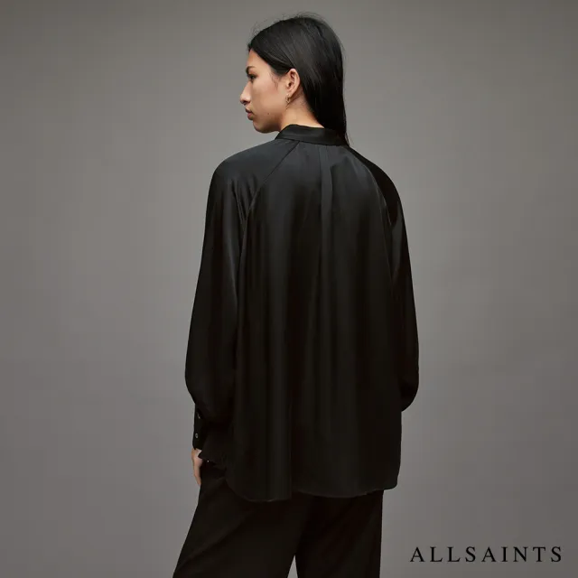 【ALLSAINTS】OANA 真絲混紡寬鬆舒適長袖襯衫-黑 WH032X(舒適版型)