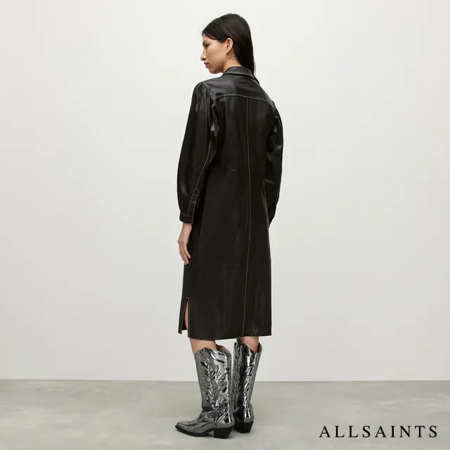 【ALLSAINTS】AVA 羊皮襯衫式中長版洋裝 WL012Y(常規版型)