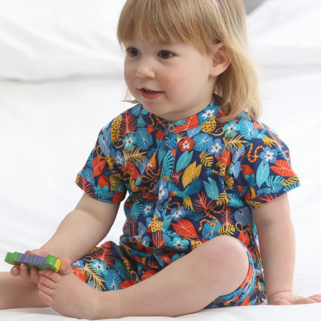 【Piccalilly】英國皮卡儷儷有機棉嬰幼兒短版連身衣(熱帶)