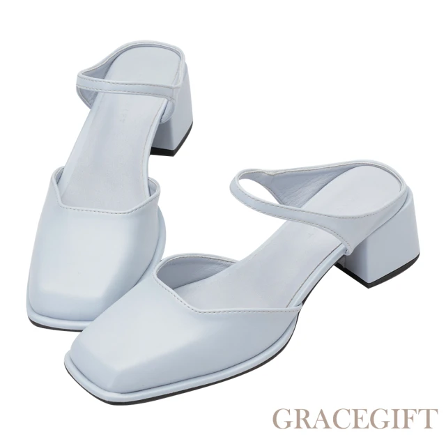 【Grace Gift】方頭繫帶後空中跟穆勒鞋(淺藍)