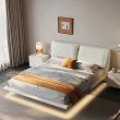 【AT HOME】5尺漂浮設計米白色皮質雙人床 現代簡約(不含床墊/漂浮)