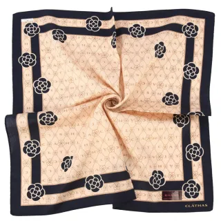 【CLATHAS】山茶花字母LOGO菱格紋純綿帕巾(黑色)