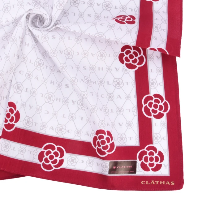 【CLATHAS】山茶花字母LOGO菱格紋純綿帕巾(紅色)