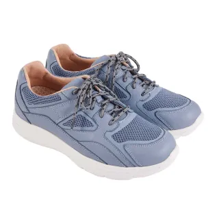【A.S.O 阿瘦集團】機能休閒 萬步健康氣墊鞋 牛皮拼接透氣網-女款(藍色)