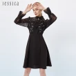 【JESSICA】甜美珠片花卉蕾絲拼接雪紡透膚長袖洋裝233Z74（黑）