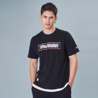 【5th STREET】男裝 短袖 短t 上衣 t恤 TEE 螢光 logo 假兩件 黑色(570823)
