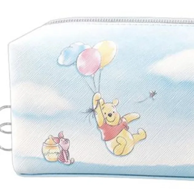 【小禮堂】迪士尼 小熊維尼 皮質方型筆袋 - 藍氣球款(平輸品)