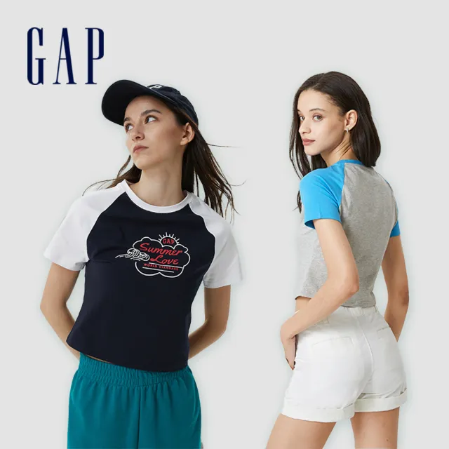 【GAP】女裝 Logo印花撞色短袖T恤 短版上衣-多色可選(659474)
