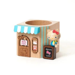 【小禮堂】Hello Kitty 木製造型容器 - 咖啡廳款(平輸品)