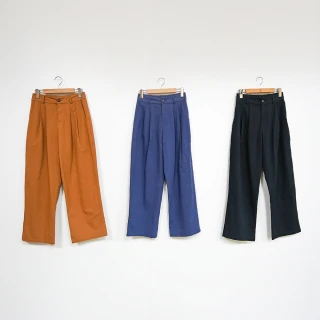 【Dailo】簡約率性打折寬版直筒長褲(藍 黑 駝)
