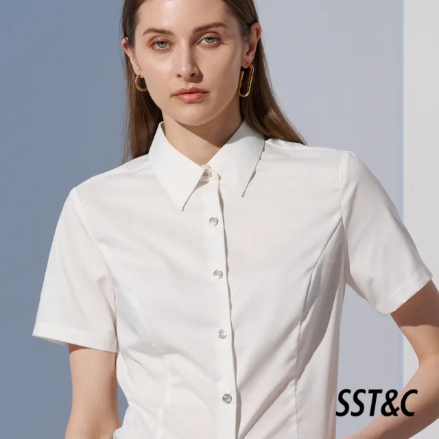【SST&C 最後55折】白色基礎款短袖修身襯衫7562304007