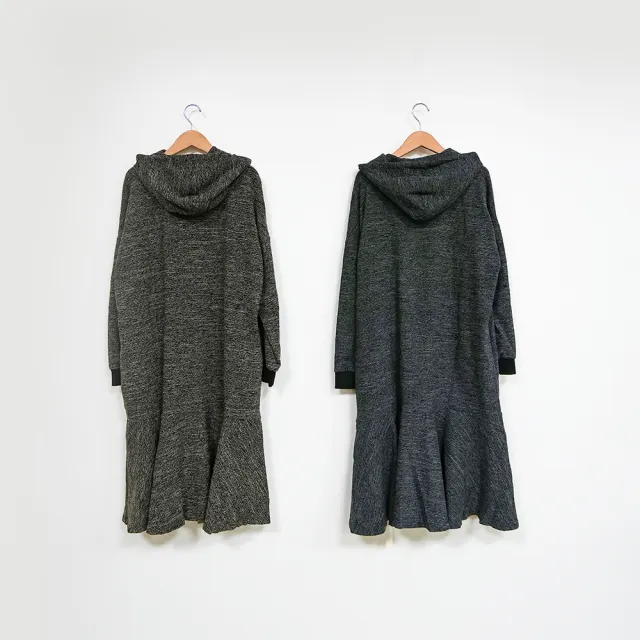 【Dailo】雙11 花色仿毛線傘襬長袖洋裝(咖 灰/魅力商品)