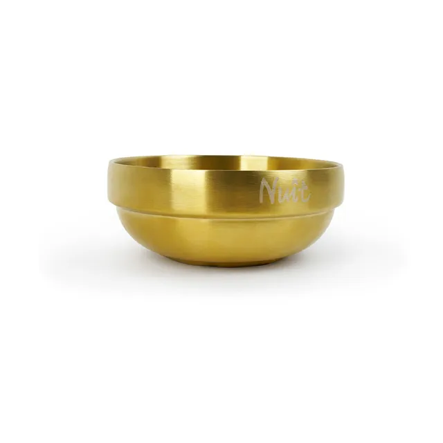 【NUIT 努特】304不鏽鋼金色碗 14cm 金色餐具 不鏽鋼碗 不鏽鋼雙層碗 金碗 防燙 雙層(NTD61GD)