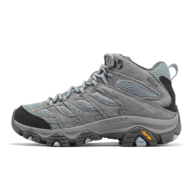 【MERRELL】登山鞋 Moab 3 Mid GTX 女鞋 灰 藍 防水 中筒 避震 Vibram 戶外 郊山(ML036312)
