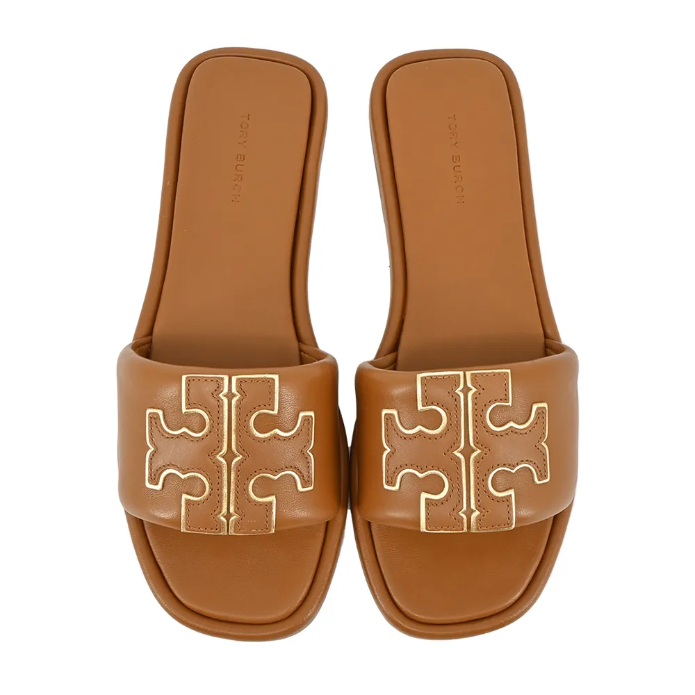 【TORY BURCH】TORY BURCH 雙T皮革拖鞋(棕)