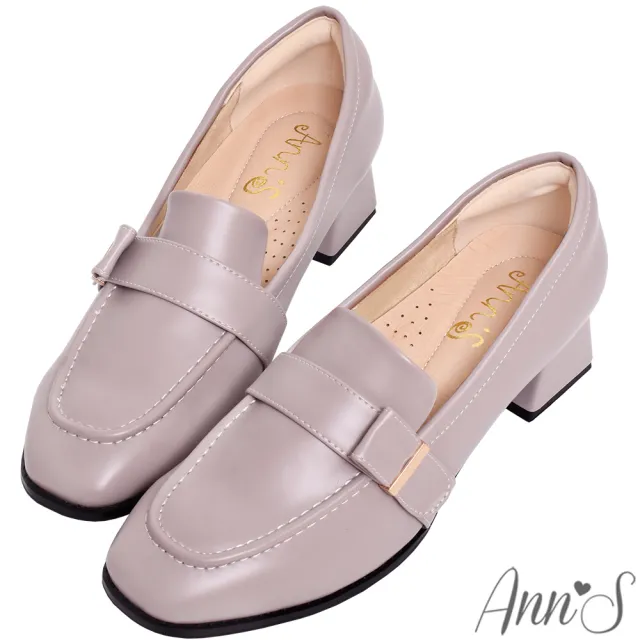 【Ann’S】金屬感性面-側邊小金條方頭粗跟樂福鞋4cm-版型偏小(灰)