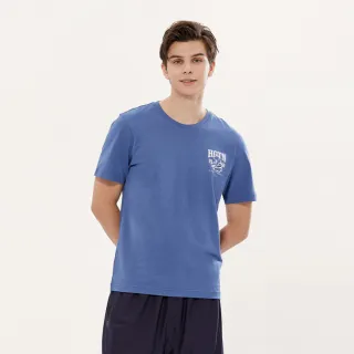 【Hang Ten】男裝-REGULAR FIT BCI純棉加州熊主題印花T恤(藍)