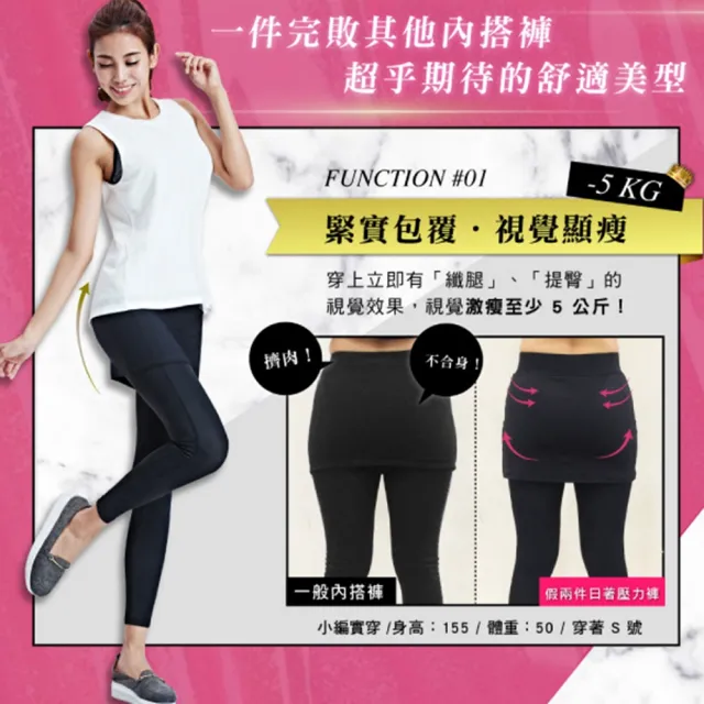 【iFit】愛瘦身 Fitty 假兩件日著壓力褲(窄裙款 條紋)