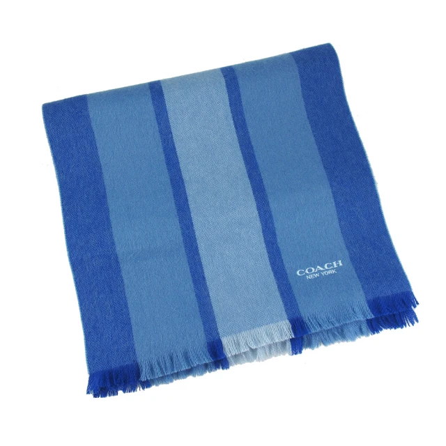 【COACH】直條紋羊毛圍巾(水藍)