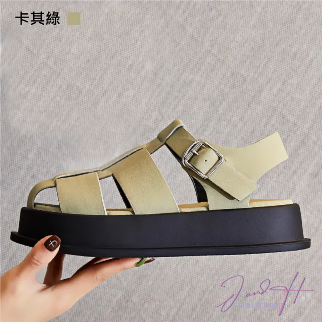 【J&H collection】休閒真皮包頭編織羅馬涼鞋(現+預 黑色 / 卡其綠 / 米色)