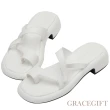 【Grace Gift】不規則交叉套趾中跟拖鞋(白)