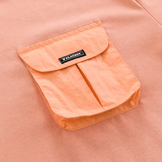 【PLAYBOY】左口袋寬鬆上衣(粉橘色)